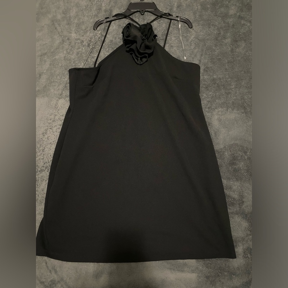 Fashion Nova Black Flower Halter Dress